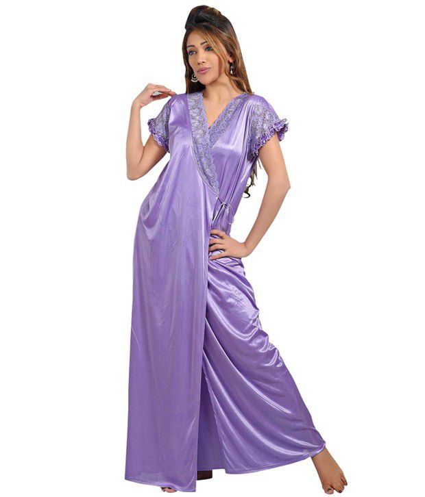 Buy Ishin Purple Satin Nighty With Robe Online At Best Prices In India Snapdeal 