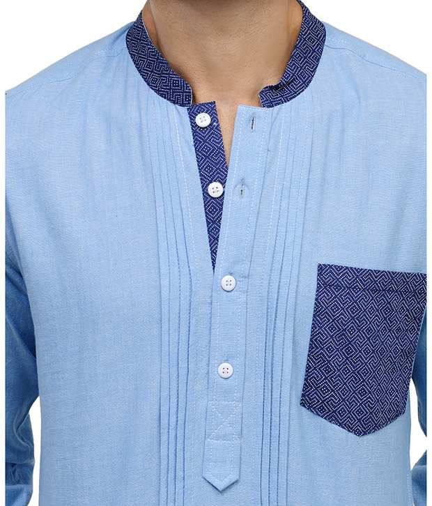 Yepme Ethan Light Blue Chambray Kurta Style Shirt - Buy Yepme Ethan ...