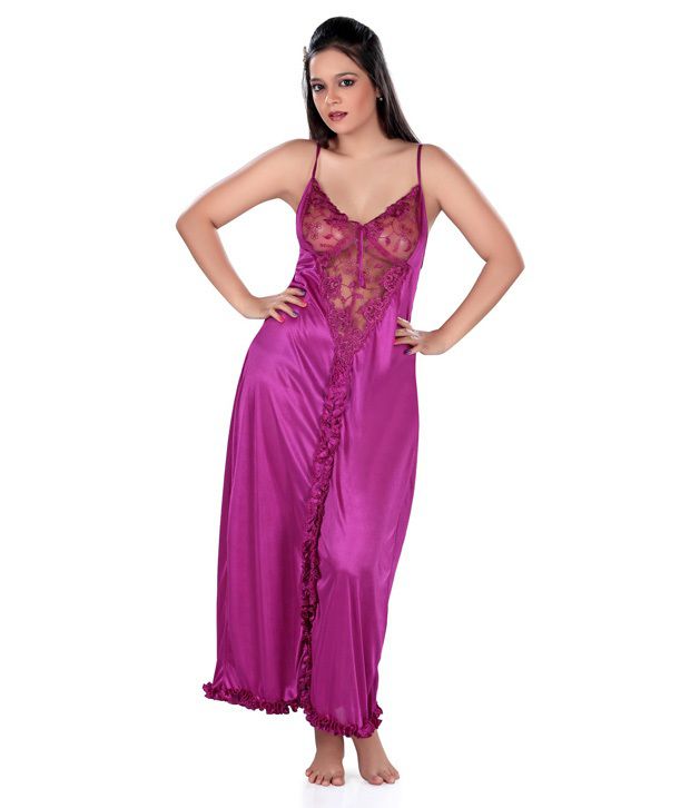 Buy Lucy Secret Purple Satin Nighty With Robe Online At Best Prices In India Snapdeal 