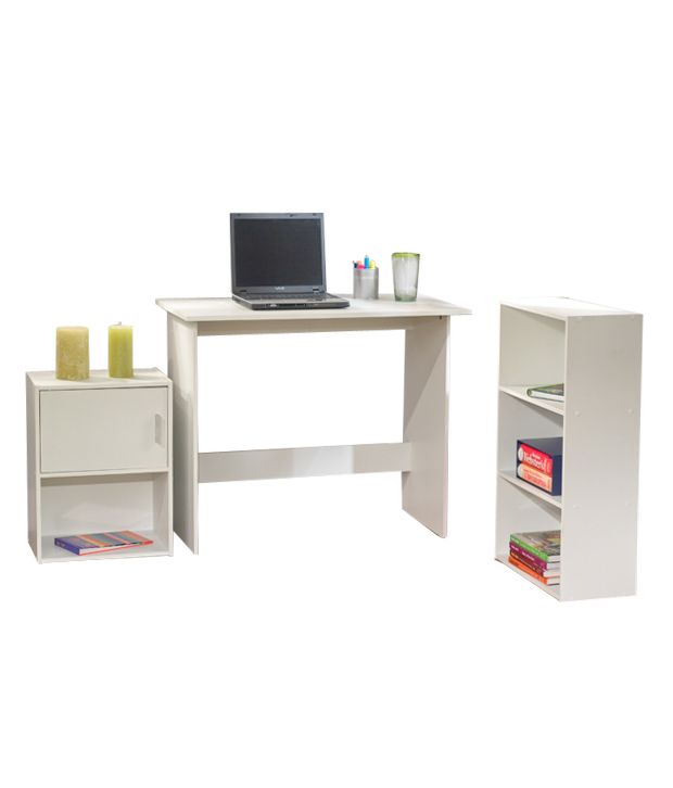 Touchwood White Study Set With One Side Table And Bookcase Buy