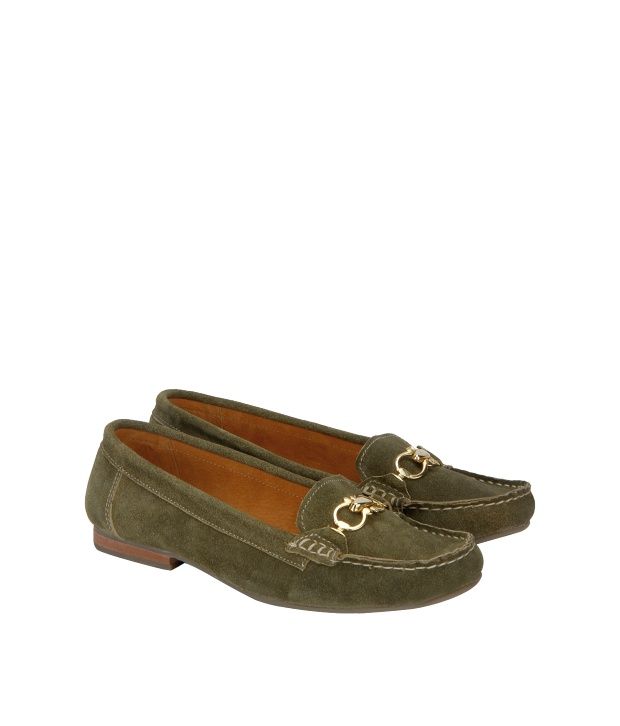 Blue Button Olive Green Pure Suede Loafers Price in India Buy Blue