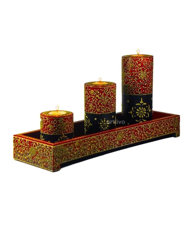 Artlivo BOLD RED Candle Stands with Tray Candle Holders Buy Artlivo