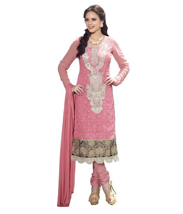 Adah Fashion Pink Embroidered Faux Georgette Unstitched Suit With ...