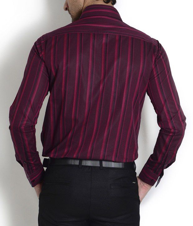 maroon white striped shirt