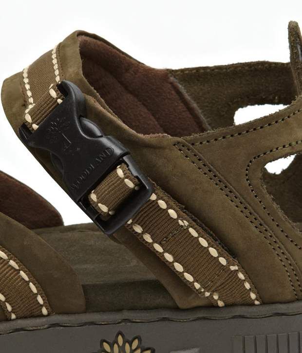 woodland men olive green leather sandals