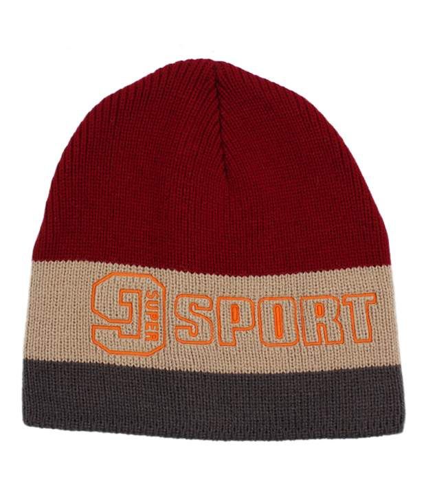     			Bizarro.in Maroon & Beige Woollen Cap