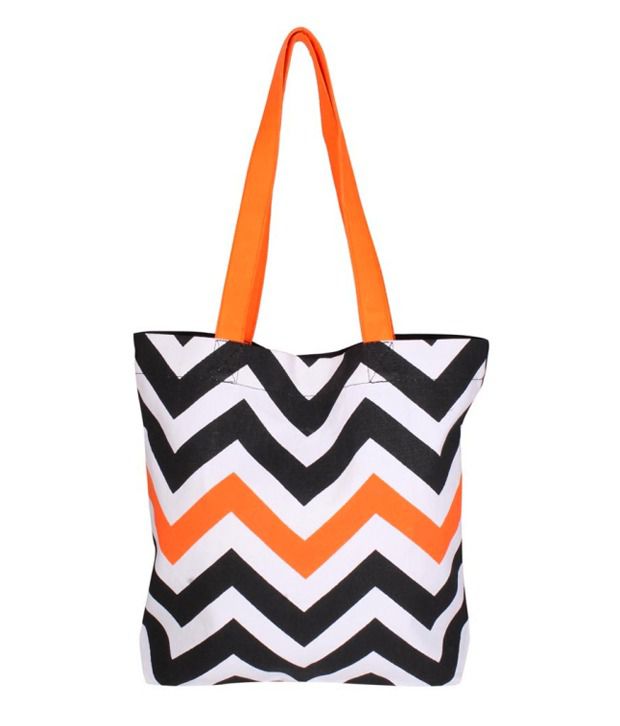 Be For Bag Zigzag Design Tote Bag - Black & Orange - Buy Be For Bag ...