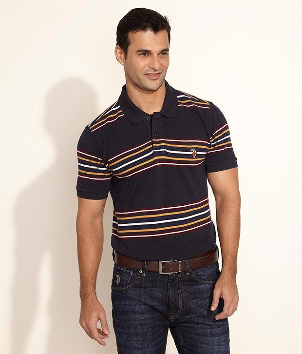 U.S. Polo Assn. Dark Blue Sporty Stripe Polo T- Shirt - Buy U.S. Polo ...