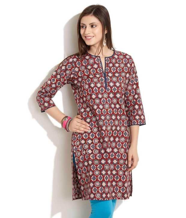 FabIndia Red Printed Cotton Kurti - Buy FabIndia Red Printed Cotton ...