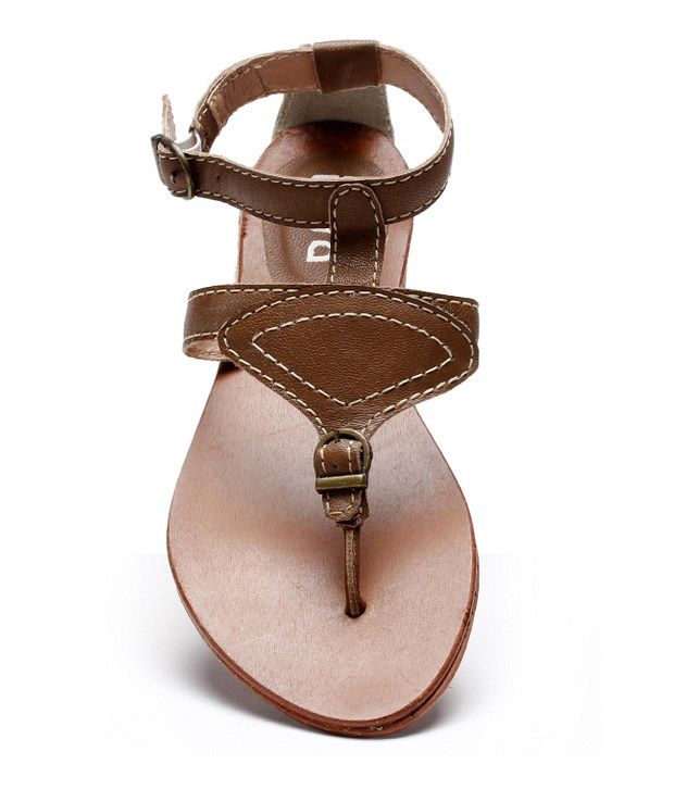 Inara Enthralling Brown Leather Flat Sandals Price in India- Buy Inara Enthralling Brown Leather 