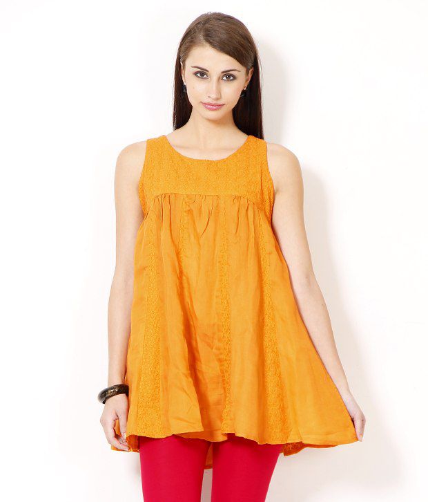 NOI Orange Solid Cotton Tunic Top - Buy NOI Orange Solid Cotton Tunic ...