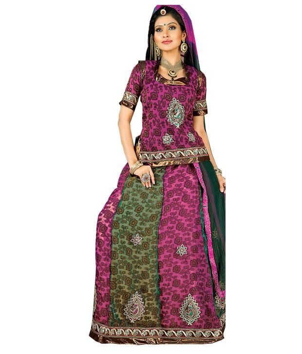 Admyrin Multicolor Jacquard Rajasthani Lehenga With Shaded Odhani Buy
