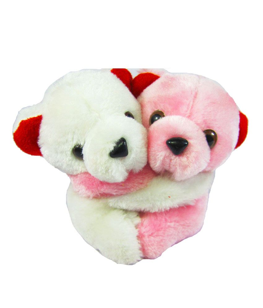     			Tickles Cute Hugging Pair Teddy Stuffed Soft Plush Toy For Kids Gilrs Birthday Gifts (Size: 11 cm Color: White & Pink)