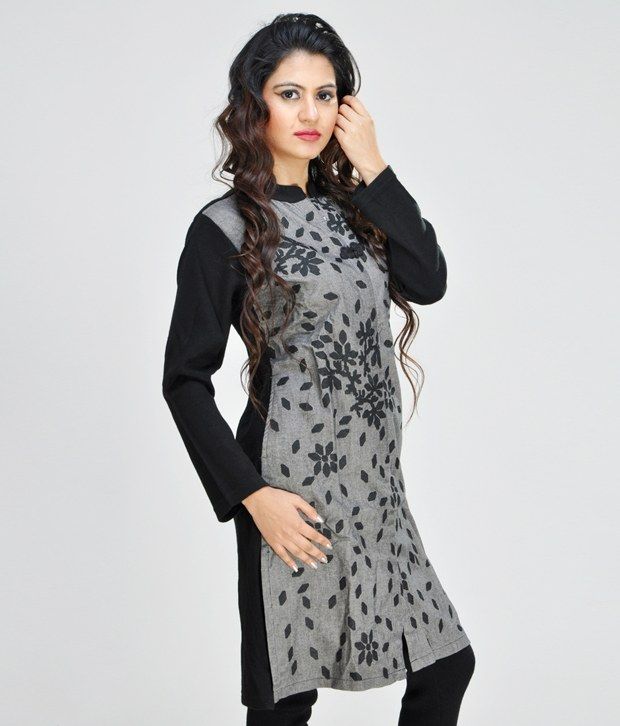 Paislei Grey-Black Embroidered Woolen 