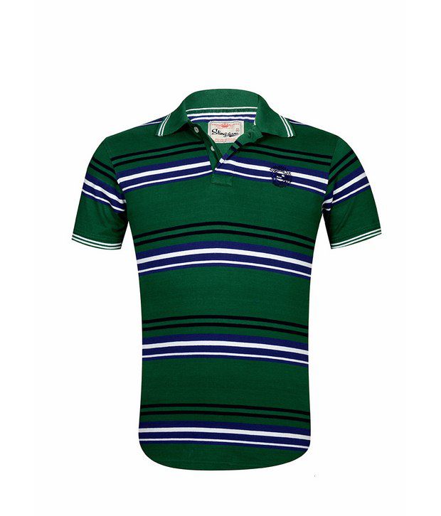 Sting Green & Black Striped Polo T Shirt - Buy Sting Green & Black ...