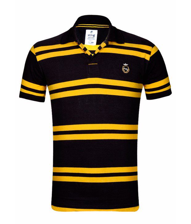 black and yellow t shirt striped
