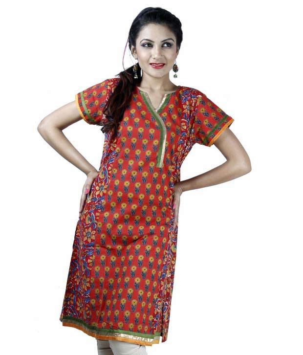 Jaipur Kurtis Pure Cotton Red Floral Printed Kurti Buy Jaipur Kurtis