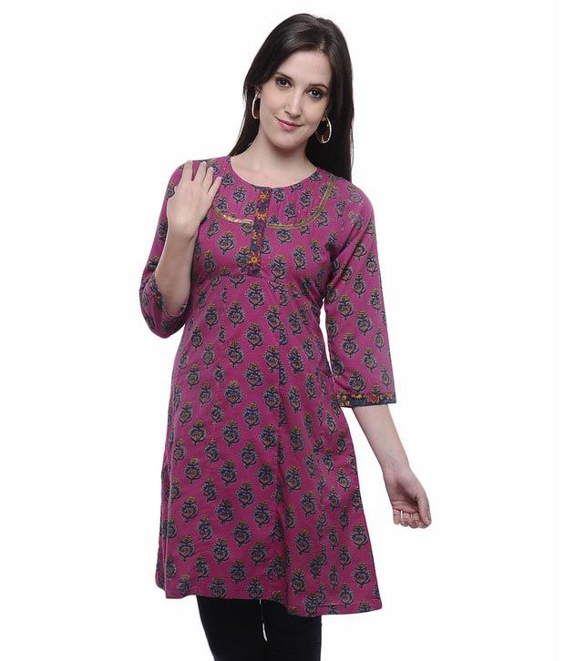 Jaipur Kurtis Pure Cotton Hot Pink Printed Kurti - Buy Jaipur Kurtis ...