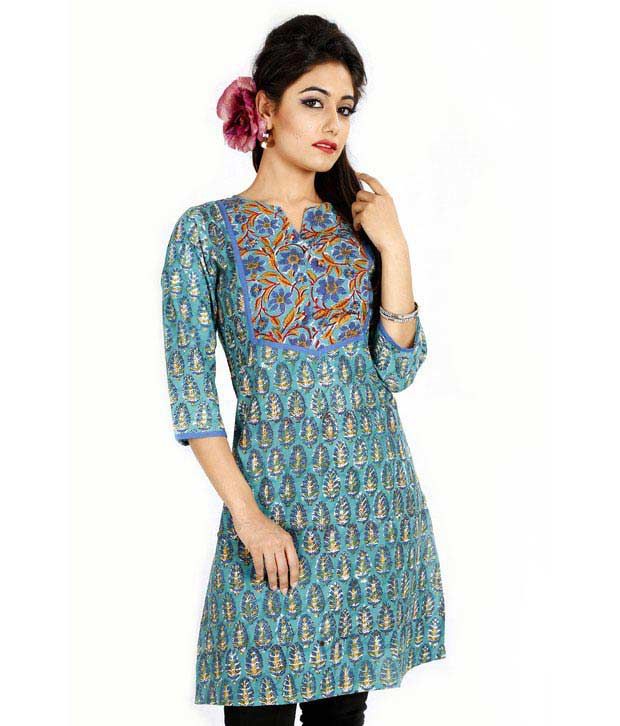 Jaipur Kurtis Pure Cotton Turquoise Kurti Buy Jaipur Kurtis Pure