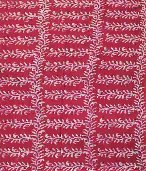 Unnati Silks Portland Orange & Red Pure Handloom Batik Cotton Saree