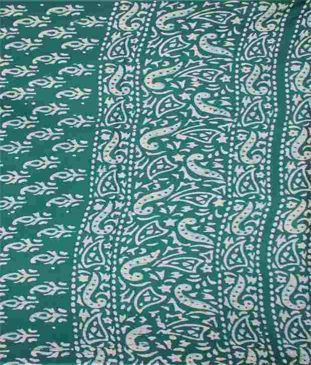 Unnati Silks Portland Orange & Green Pure Handloom Batik Cotton Saree