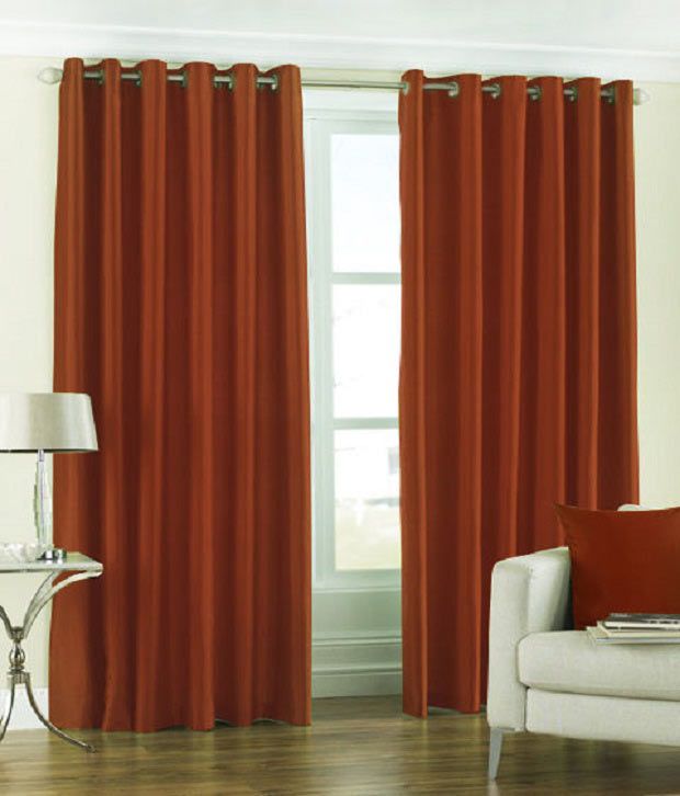     			Homefab India Plain Semi-Transparent Eyelet Door Curtain 7ft (Pack of 2) - Orange