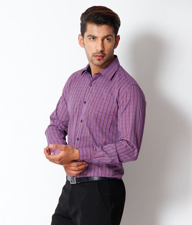 mens black and purple striped shirt