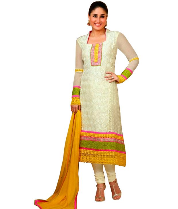 Saffron White Faux Unstitched Dress Material Buy Saffron