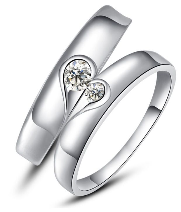 Kiara 92.5 Sterling Silver Heart Shape Valentine's Special Couple Bands