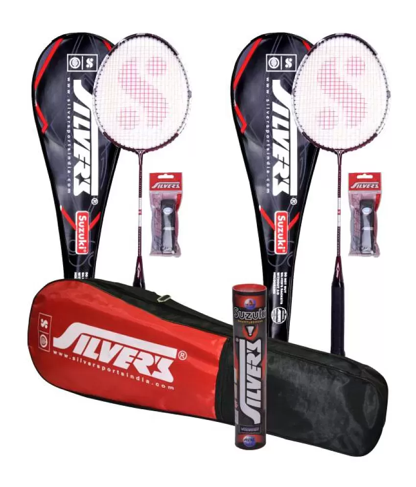 2 SilverS Suzuki Badminton Rackets(Assorted) With 2 Individual Full Cover + 1 Box Suzuki Shuttle Cock (Pack Of 10) + 2 Pvc Grips + 1 Kitbag( 1 Compartment + 1 Pocket) Buy Online at Best Price on Snapdeal