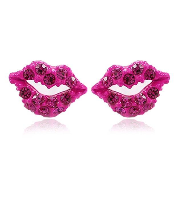 Everything Imported full of diamond lips earrings Deeppink Buy