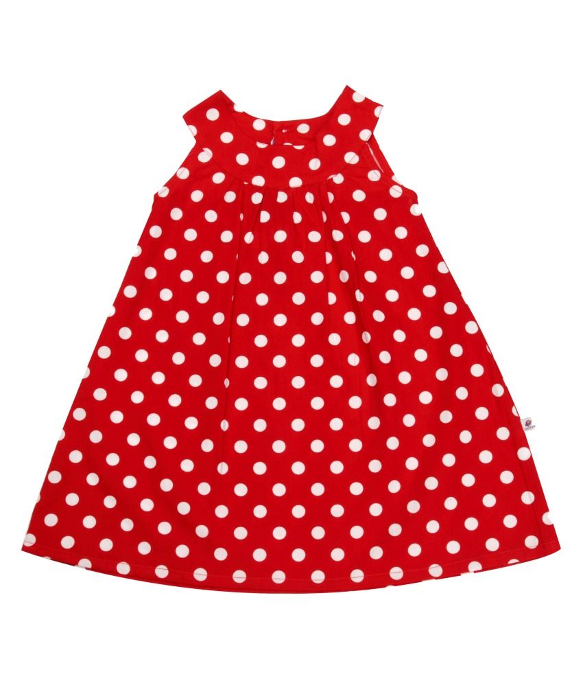 red frock with white dots