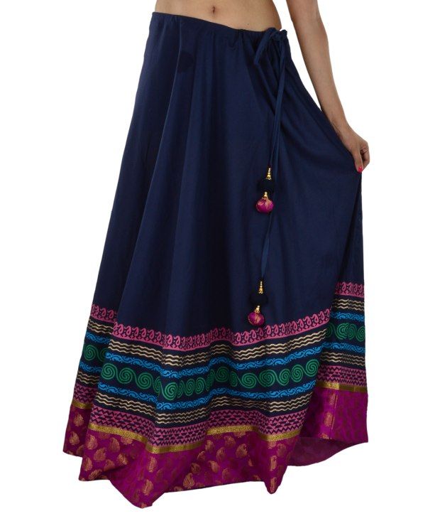 Buy 9rasa Blue Printed Long Cotton Skirt Online at Best Prices in India ...