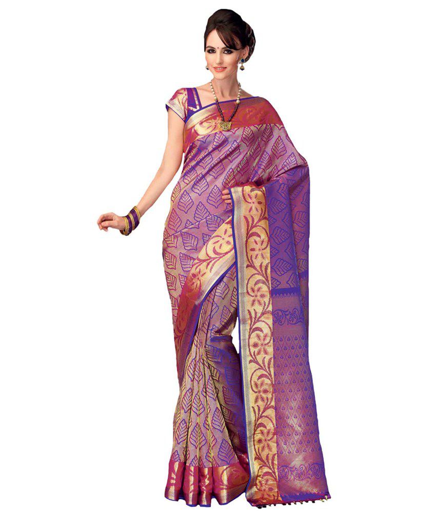 Samyakk Purple Colour Kanjeevaram Silk Saree With Zari Work Buy Samyakk Purple Colour