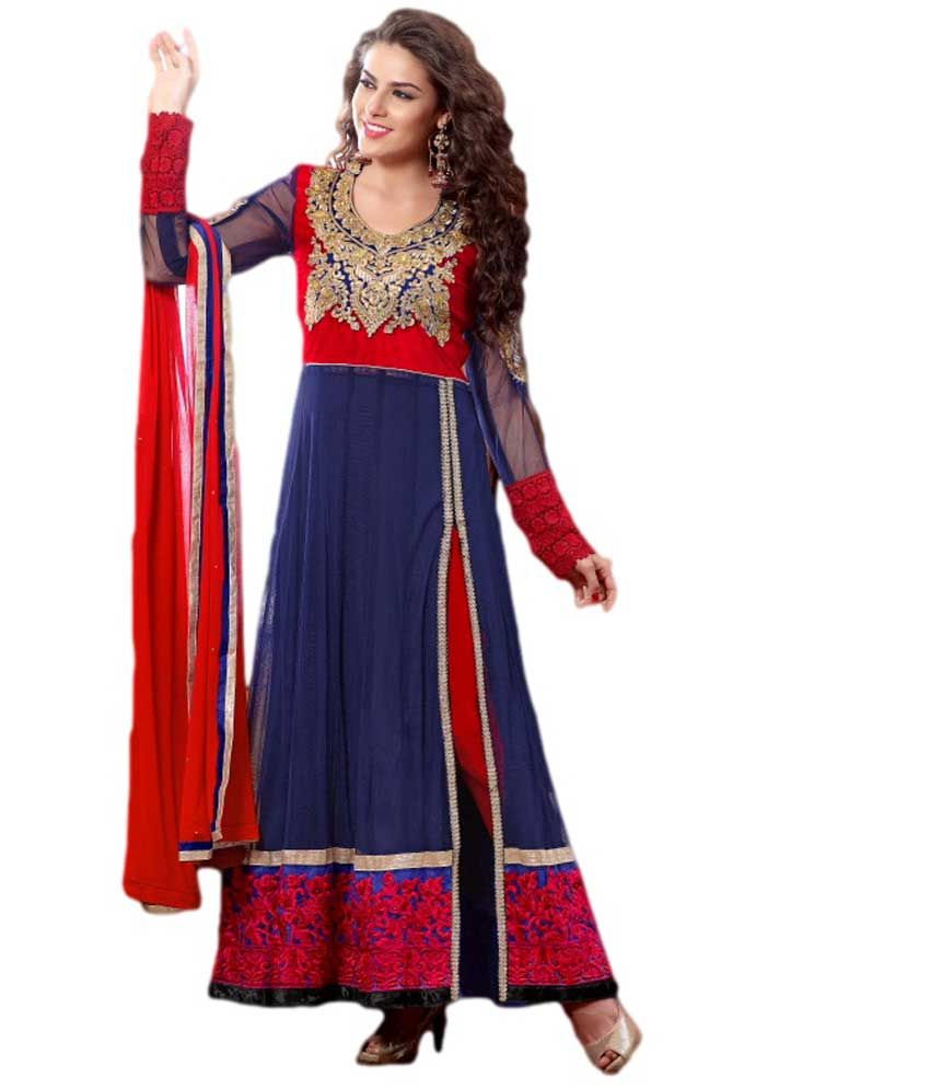 Pinkshink Partywear Blue Long Anarkali Dress Material - Buy Pinkshink Partywear Blue Long ...