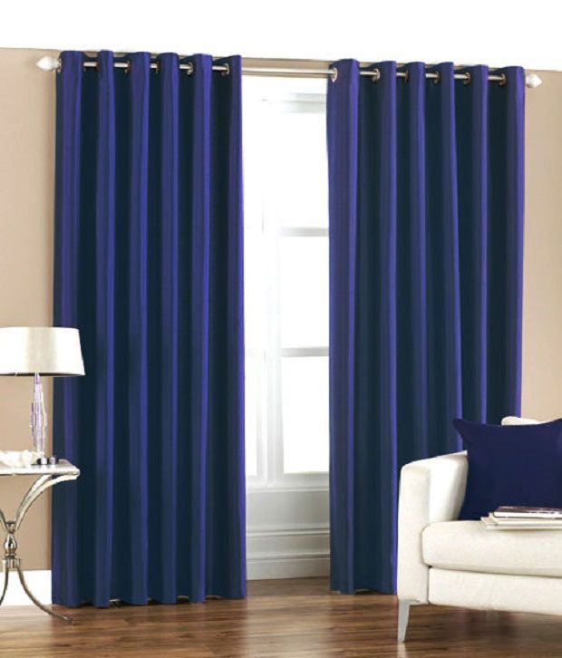     			Homefab India Plain Semi-Transparent Eyelet Long Door Curtain 8ft (Pack of 2) - Blue