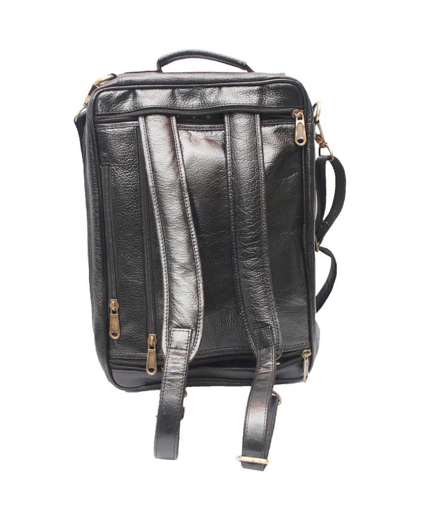 C Comfort Vertical Horozontal Back pack Black Leather 15 inch ...