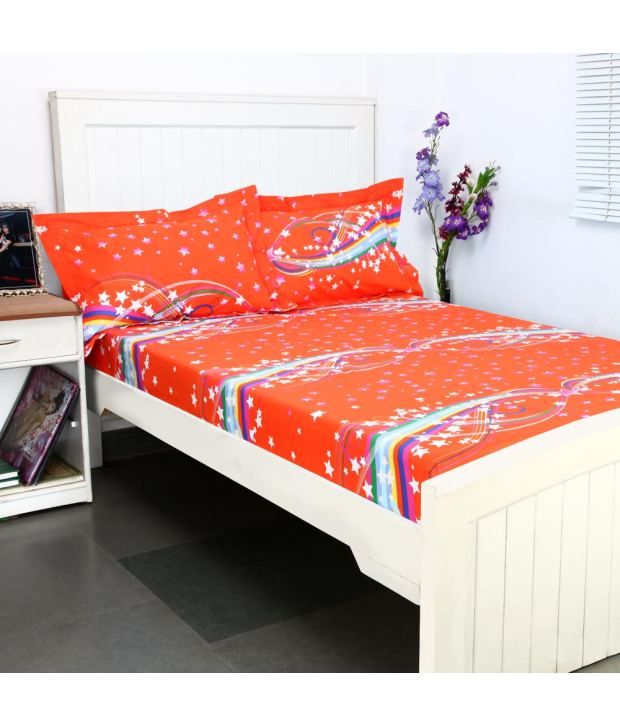 Bombay Dyeing Orange Double Bed Sheet Buy Bombay Dyeing Orange