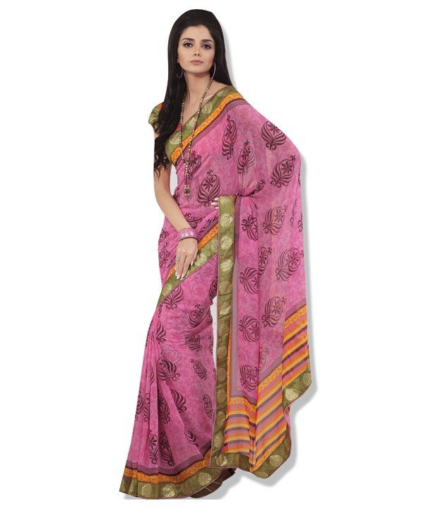 Fabdeal Pink Faux Georgette Saree - Buy Fabdeal Pink Faux Georgette ...