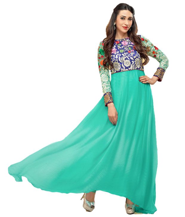 Pinkshink Party Wear Sea Green and Blue & Blue Long Anarkali Salwar