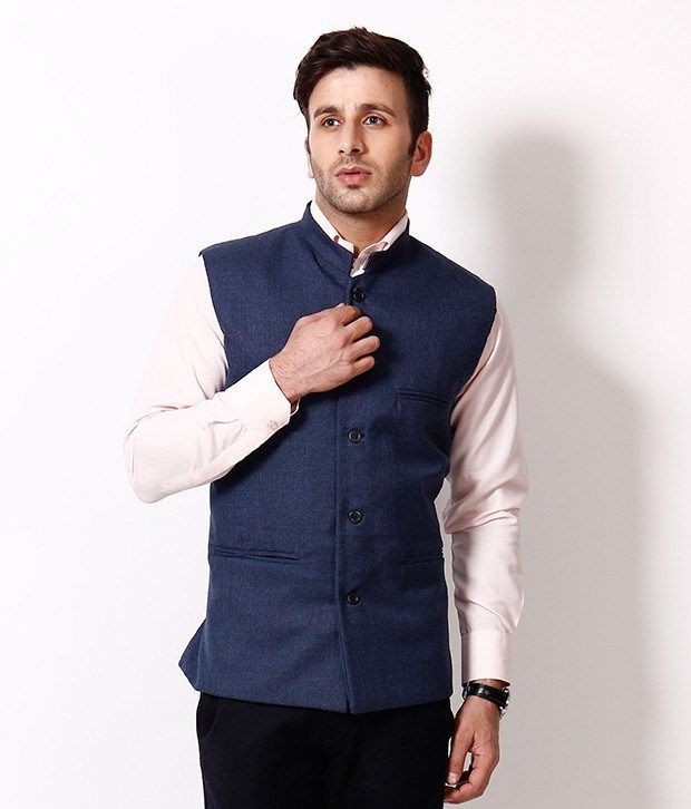 Blue Sleeveless Nehru Jacket 