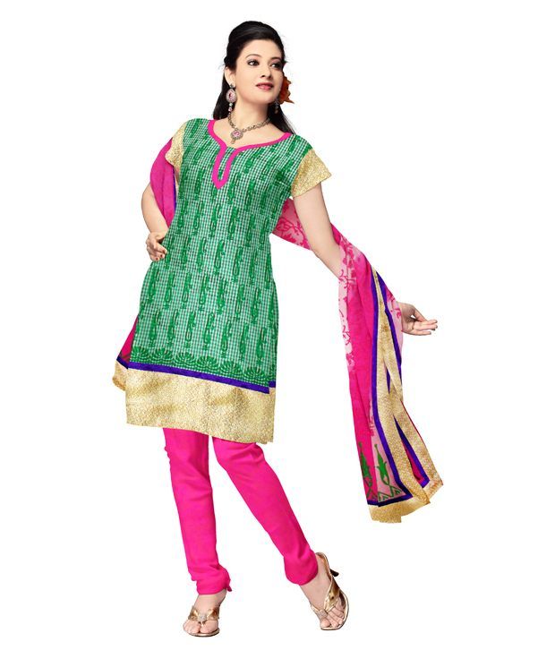 Unnati Silks Green & Pink Meghalaya Sico Unstitched Dress Material ...