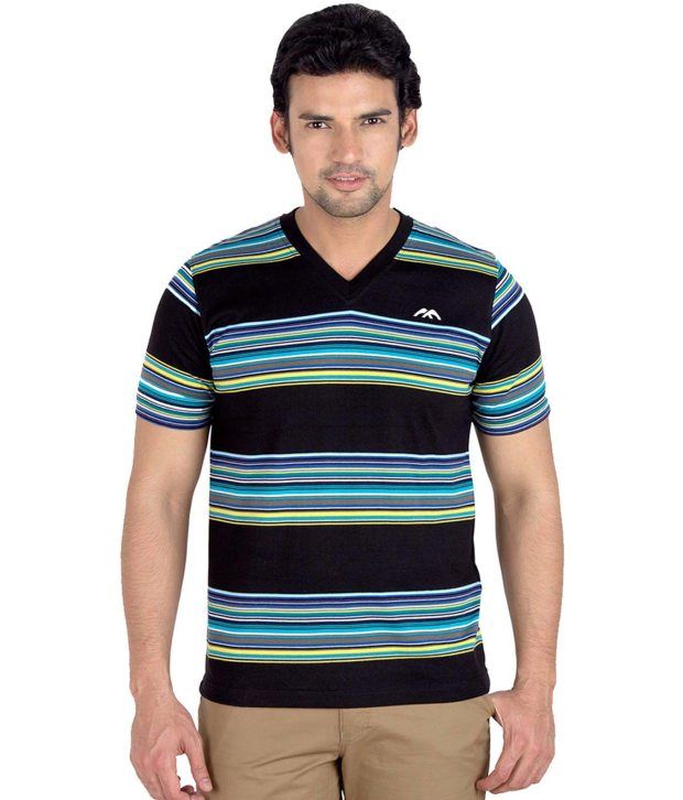 Go Untucked Black Striped V-Neck T 