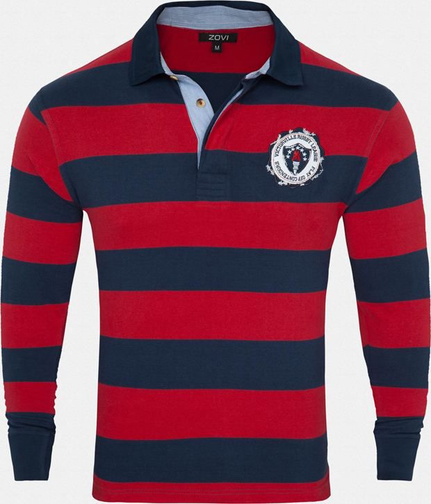 Zovi Red Striped Full Sleeve Polo T-Shirt - Buy Zovi Red Striped Full ...