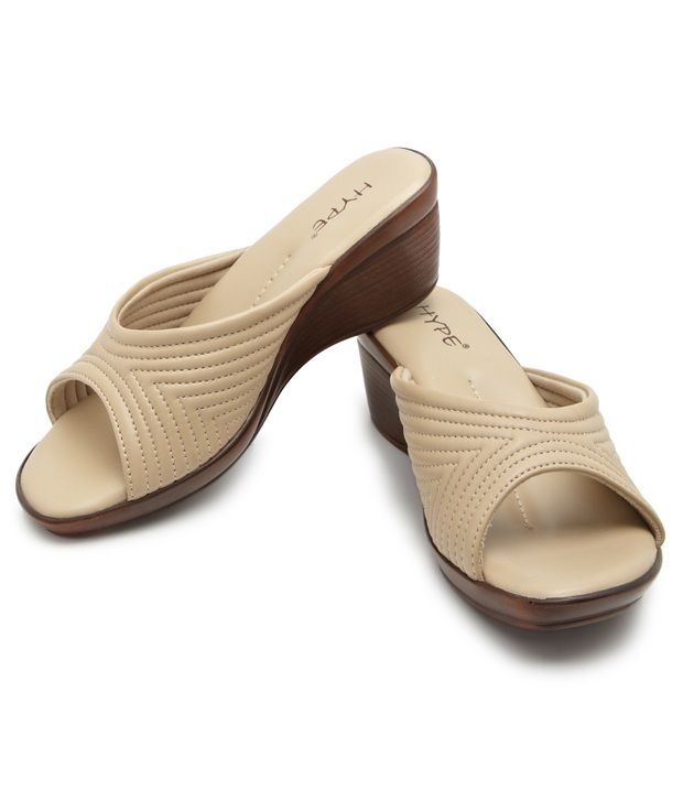 Hype Stitched Pattern Beige Slip On Heels Price in India Buy Hype