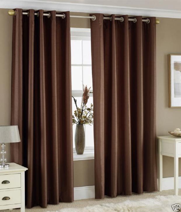     			Homefab India Plain Semi-Transparent Eyelet Door Curtain 7ft (Pack of 2) - Brown