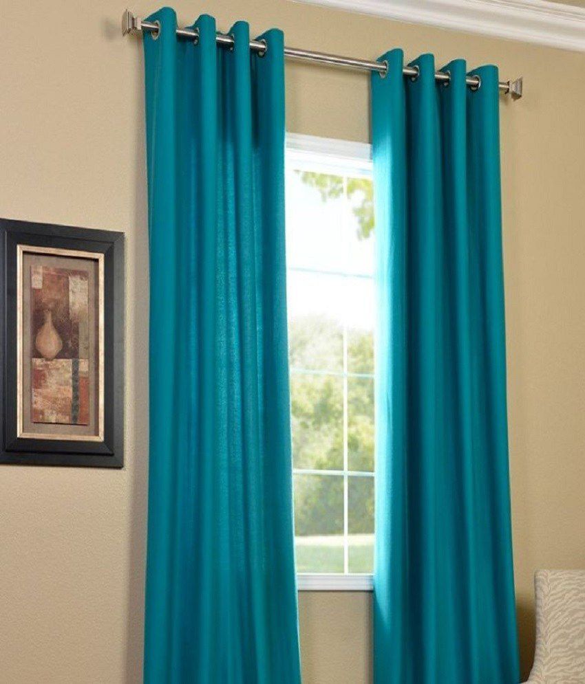    			Homefab India Plain Semi-Transparent Eyelet Door Curtain 7ft (Pack of 2) - Aqua