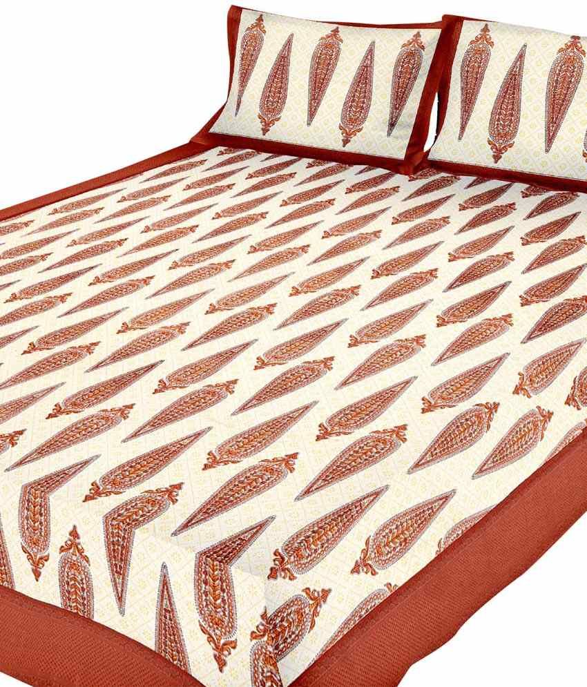 Shop Rajasthan White Rust Colour Pure Cotton Double Bed Sheet With 2 Shop rajasthan white rust colour pure cotton double bed sheet with 2
