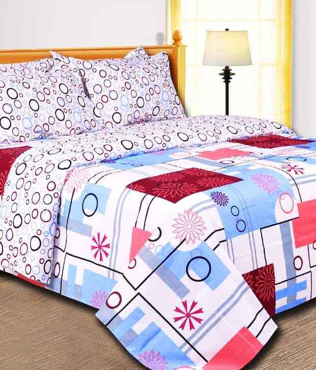 Salona Bichona Bubbles and Checks Blue and White Bed Sheet Buy Salona Bichona Bubbles and