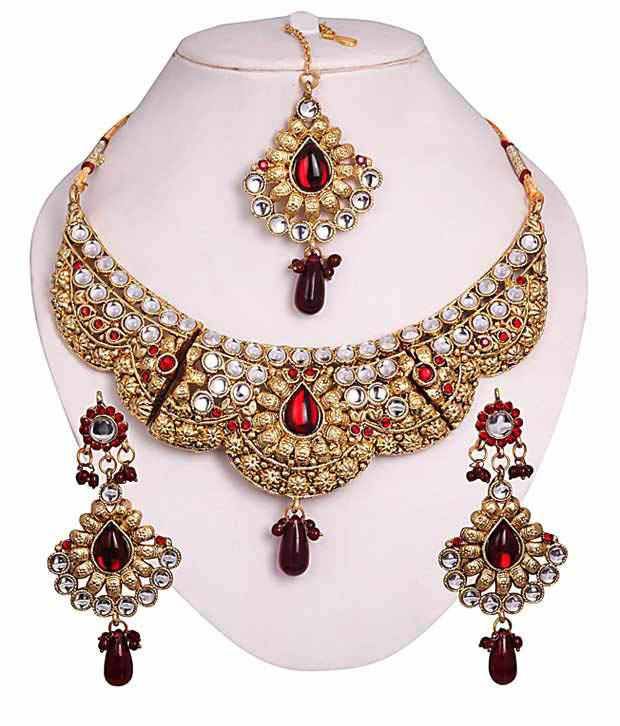 Sharnam Art Gorgeous Kundan Necklace Set With Maang Tika Buy Sharnam Art Gorgeous Kundan 9163